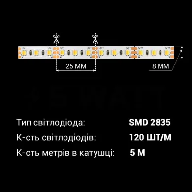 фото LED лента CCT 12v 2835 120led/m ip20