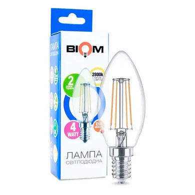 фото LED лампочка Biom Filament E14 C37 4вт 2800К