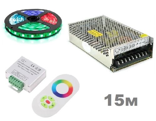 фото Комплект світлодіодної LED стрічки 12в RGB 15м 60led/m ip20