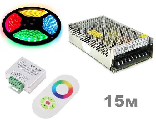 фото Комплект світлодіодної LED стрічки 12в RGB 15м 60led/m ip65